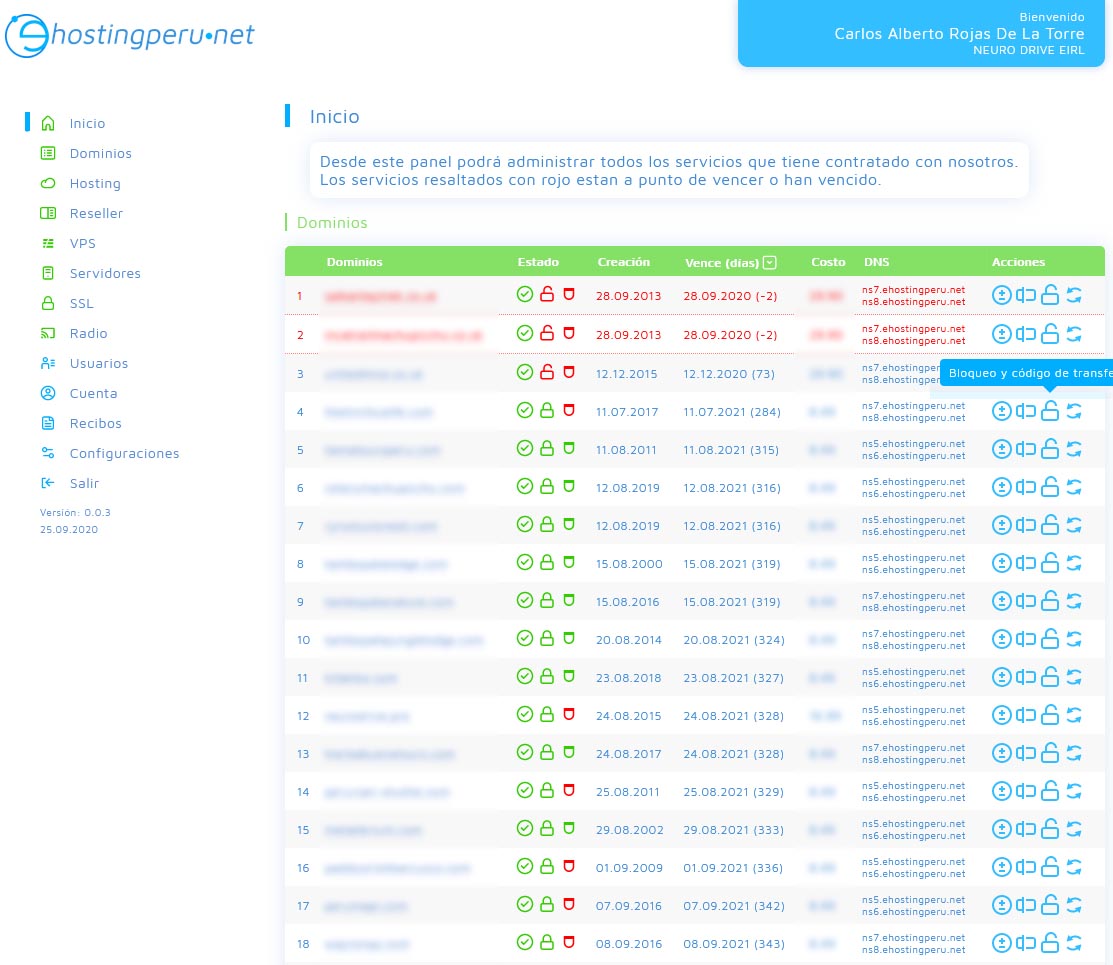 Software de control para administración de dominios