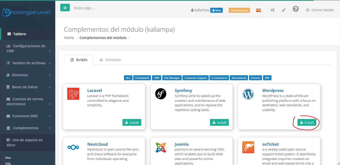 ¿Cómo Instalar WordPress en Control WebPanel (CWP)?