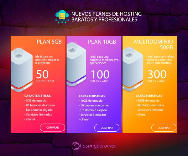 Nuevos planes de hosting baratos y profesionales en Perú